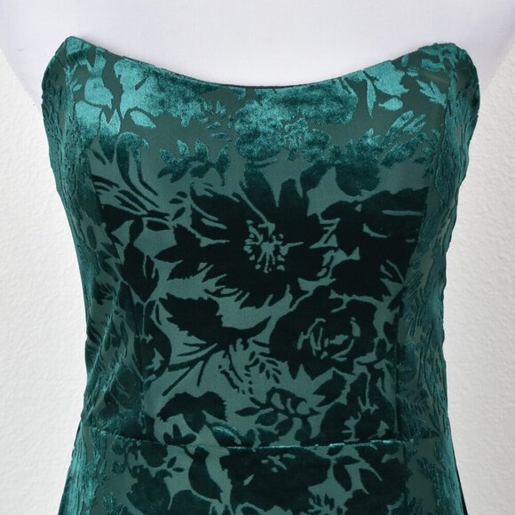 Mori Lee Strapless Floral Velvet Bridesmaid Dress - 8/10 - Picture 2 of 11